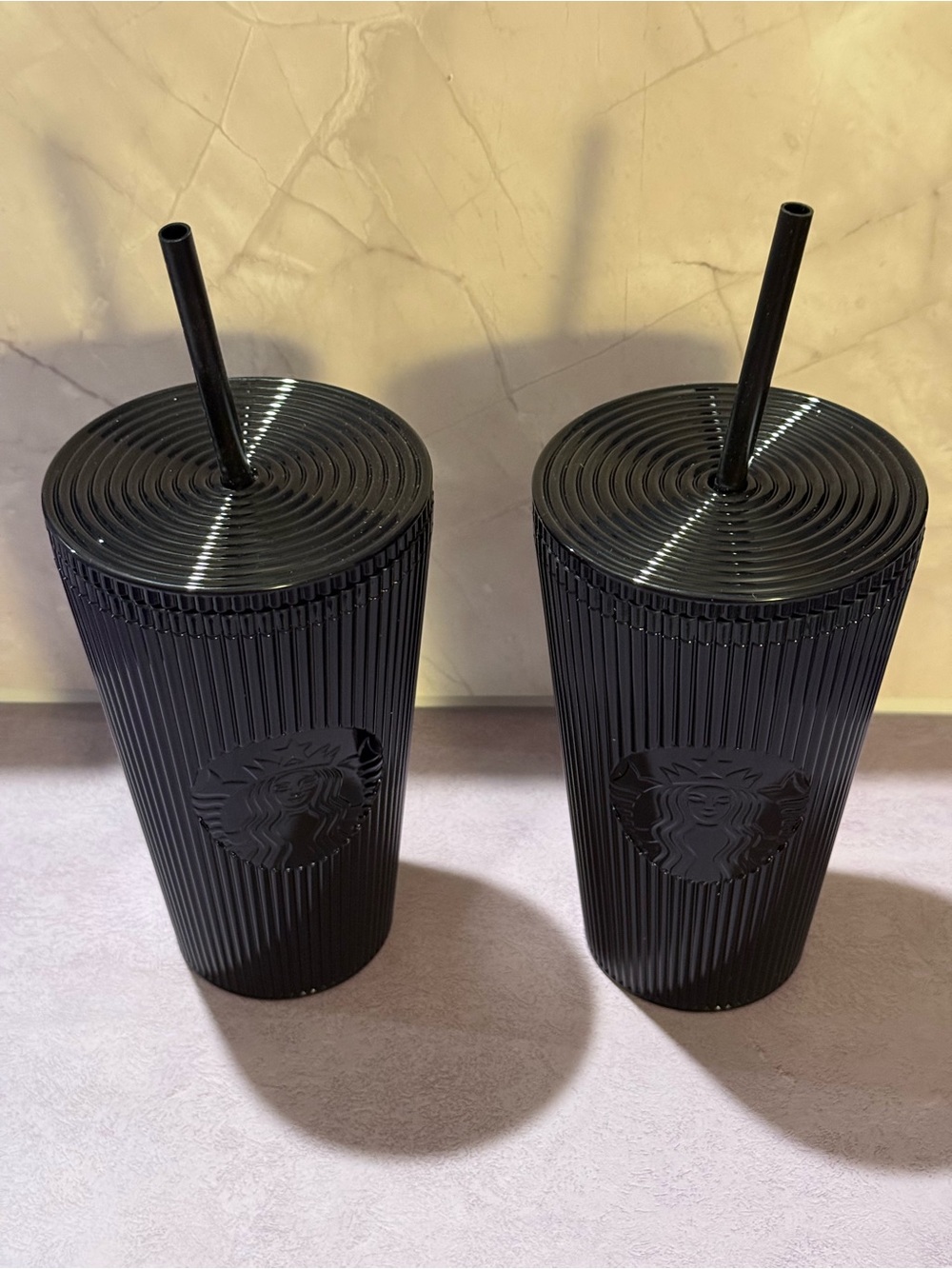 Starbucks Matte Black Ribbed Tumbler Set with Straws - 2 Pack